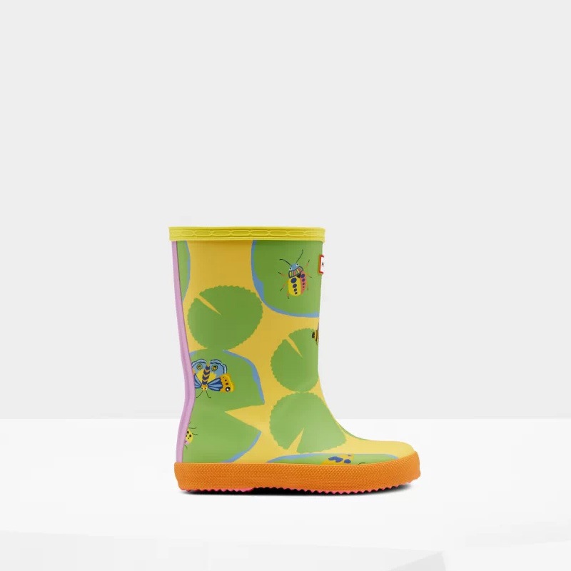 Hunter Original Classic Lily Pad Print Rain Boots For Kids - NZ I7390